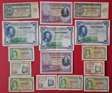 Spain Lot Banknotes 100 Pesetas 1925 25 Pesetas 1936 50 Pesetas 1928 5 Pesetas