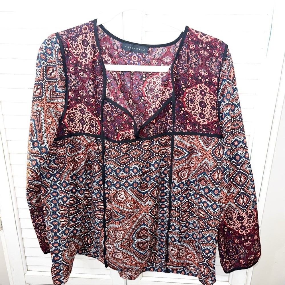 Sanctuary Patchwork Mandala Boho Blouse Purple Ma… - image 2