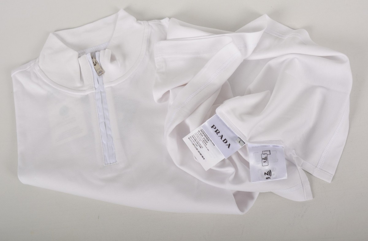Men's Prada White Zip-Up Polo Shirt L Short Sleeve | eBay