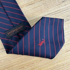 Vintage Yves Saint Laurent YSL Tie Red Repp Stripe Logo Necktie 3" 56  