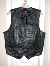Men's XL Black Leather Vest, Black Snaps, Hot Leathers Brand, Motorcycle, Biker