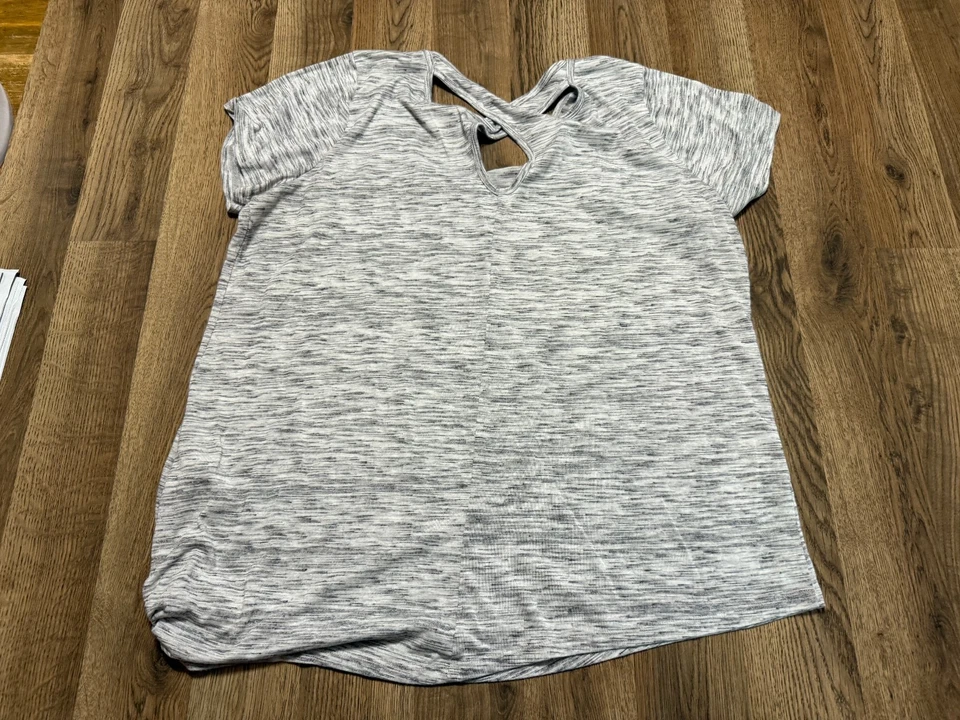 Harmony & Balance Shirt, Women's Plus 2X, Grey Black White, Criss-cross Back - Image 2 of 4