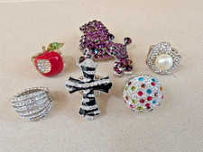 Lot of 6 Bling Expandable Stretchable Sparkly Multi Color Rhinestone Rings