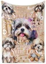 Shih Tzu Flannel Blanket Throw Dog Mom Dad Gift Bedding Decor 50x65 Inch