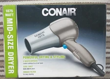 New Conair 1875 Watt Mid-Size Hair Dryer Drying and Styling Hole in Box