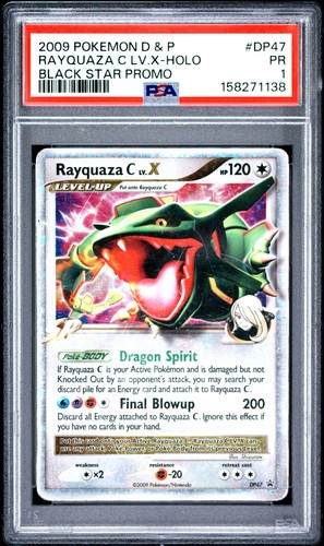 2009 POKEMON DIAMOND & PEARL BLACK STAR PROMO #DP47 RAYQUAZA C LV.X-HOLO PSA 1