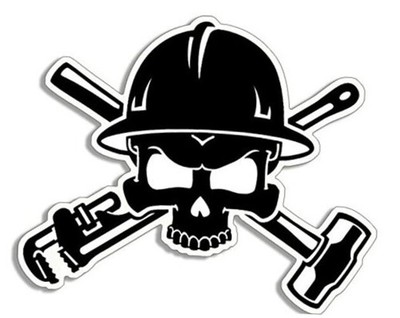 Oil Field Roughneck Skull with Wrench and Hammer Shaped Sticker (Wells Gas