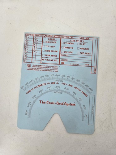The Conti-Card System Gauze Meter Locksmith Manual Micrometer Card