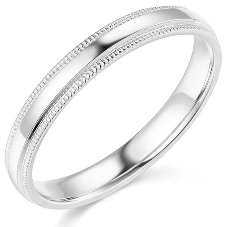 14K White Gold 2mm 3mm 4mm 5mm 6mm Comfort Fit Men Women Milgrain Wedding Band - Image 3 of 4