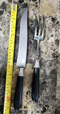 😜 RARE FRANCE 🇫🇷 EBONY HANDLE GRANCE JEUNE A LARIS CARVING KNIFE & FORK SET