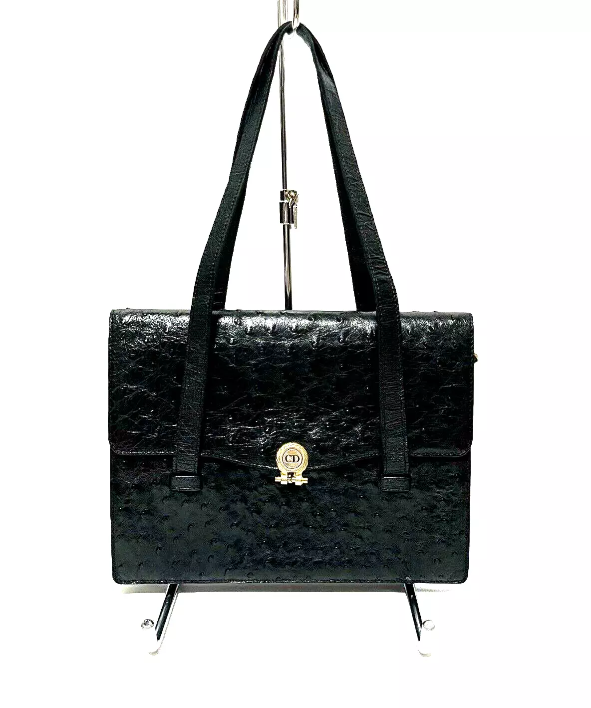 Authentique sac bandoulière Christian Dior cuir noir autruche du JAPON 0382