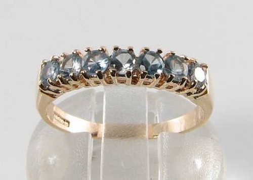 CUSTOM ORDER 9K GOLD AQUA (4) PEARL (3) ART DECO INS RING Size P (UK) - Picture 5 of 5