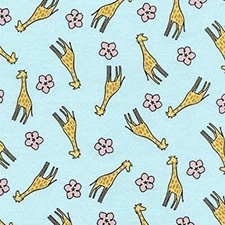 Cute Jungle Animals Tossed Giraffe Blue 100% Cotton Fabric by The Yard