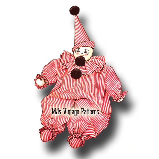Vintage 1940s Stuffed Clown Doll Toy Pattern 17" tall eBay