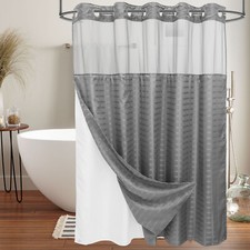 No Hook Shower Curtain Waterproof Bath Curtain with Snap in Liner AlvQD}-