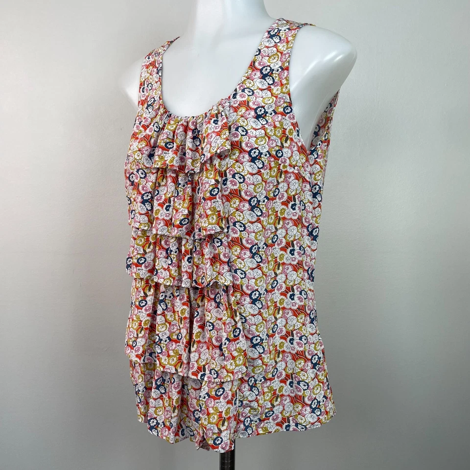 Anthropologie Sine Top 2 Ruffled Multicolor 100% Silk Tank Women's - Image 3 of 4