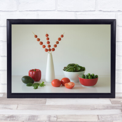 Essen Salat rot grün Tomaten Blätter Avocado Gurken Pfeffer Wandkunstdruck