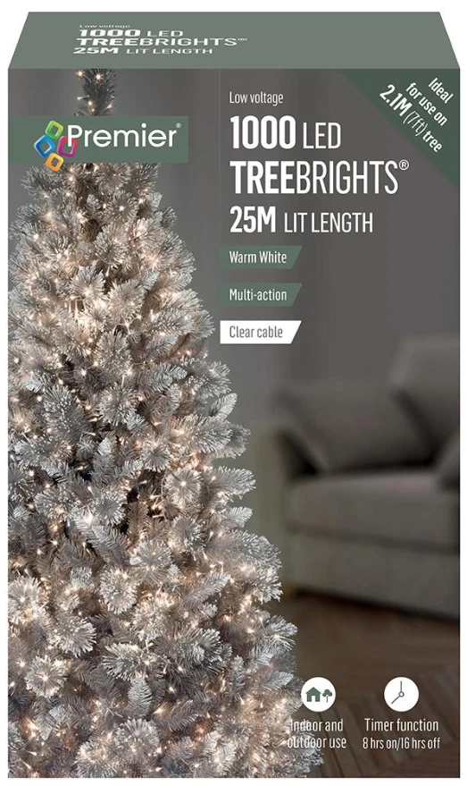 Raraion 1000 LED Warm White Christmas Tree Lights with Timer 25m Clear Cable