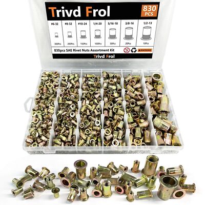 Rivet Nut Tool Kit 830pcs SAE/Metric Rivet Nut Assortment Kit #6-32 #8-32 #10...