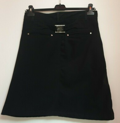ROCCO BAROCCO black skirt with rhinestone buckle and logo made in Italy roccobarocco