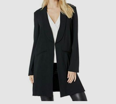 NEW $495 Trina Turk Women Black Casual Critic Long Coat Blazer Top Jacket Size 4