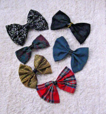 Vintage Big Hair Bows Barrette Clip Assorted Color Fabric Patterns Lot of 6