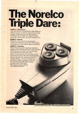 1967 Print Ad Norelco Tripleheader Speedshaver Shaves so Close Microgroove Heads