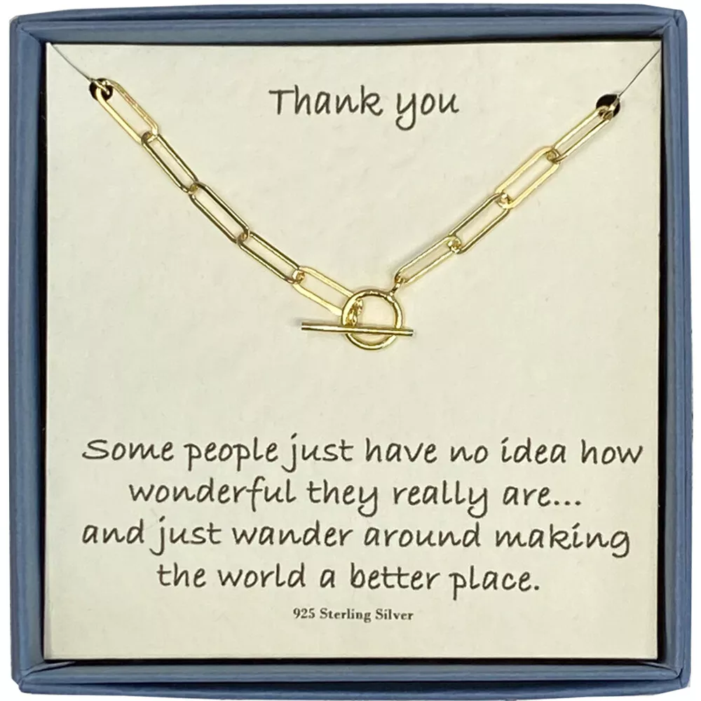 Thank you Ladies 24ct Gold Plated Oval Belcher T bar Necklace 43cm