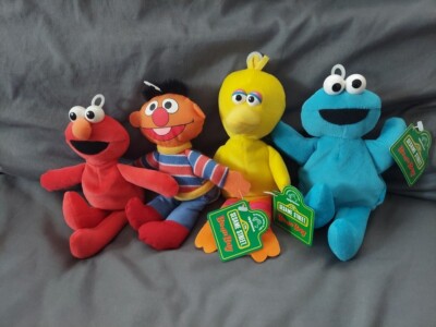 Applause 1997 Sesame Street Bean Bag Doll Lot 4 New w/Tags NWT Except Elmo