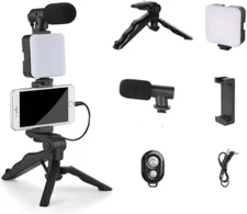 Acuvar Vlogging Kit: Tripod, Microphone & LED Light for TikTok & YouTube