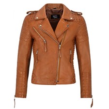 Army Cafe Racer Ten Brown Real Leather Biker Pure Retro Stylish Jacket For Women