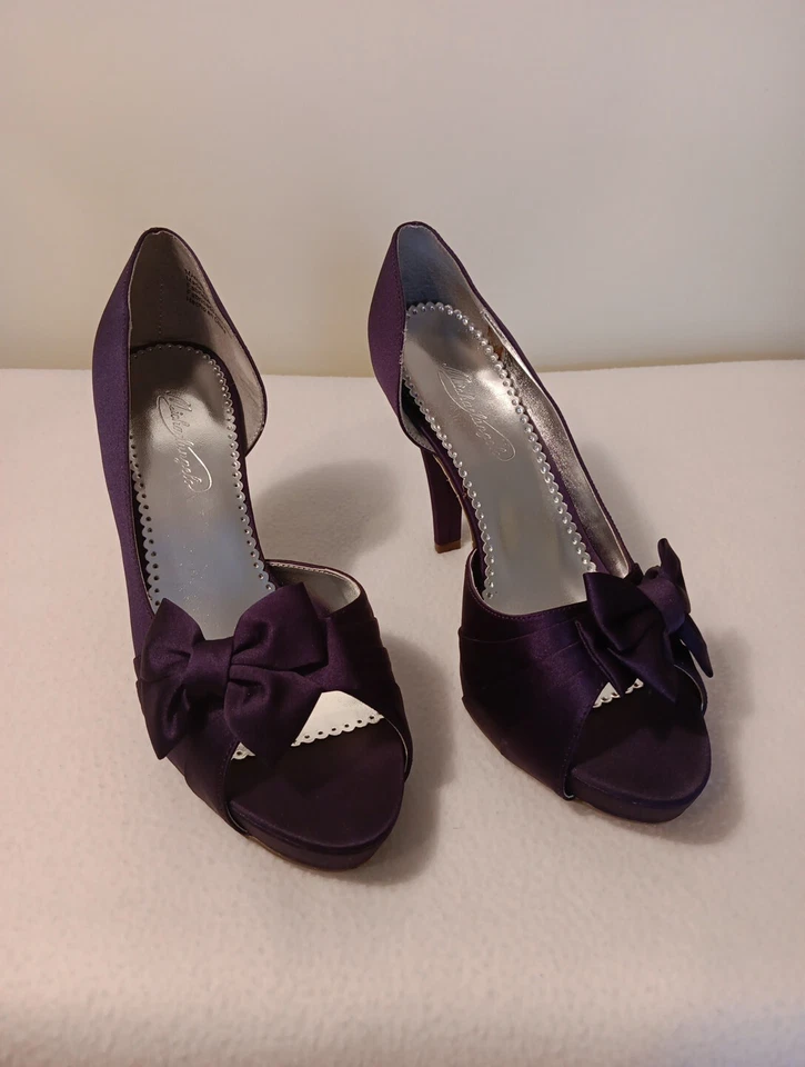 David's Bridal Purple Satin Pump with Bow Size 10M  - Image 2 of 4