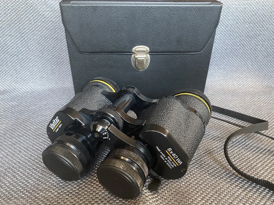 Vintage VIVITAR 8x40 WA WIDE ANGLE Binoculars Coated Optics Orig Case & Caps - Image 3 of 4