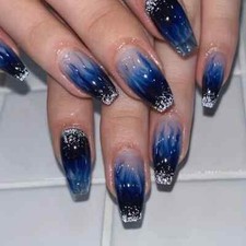 24-Piece Blue Gradient Glitter Almond-Shaped Medium Length Press-On Nail Set