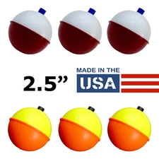 6-Pack - 2.5" inch ROUND Fishing Float Bobber - 3 Red & White 3 Orange & Yellow