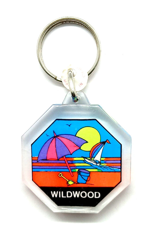 Vintage NOS Wildwood New Jersey Sailboat Umbrella Keychain Keyring