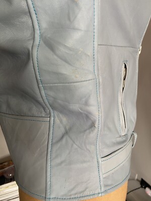 Veste Moto En Cuir Recyclé Pelechecoco Bleu Baby - Taille S - Style Biker Années 80/90 - Pockets Zippées