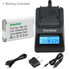Kastar 1 Battery  Fast Charger kit for Canon NB-12L NB-12LH NB12L NB12LH CB-2LG