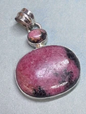 Vintage Sterling Silver Large Rhodonite Stone Pendant 22.9g