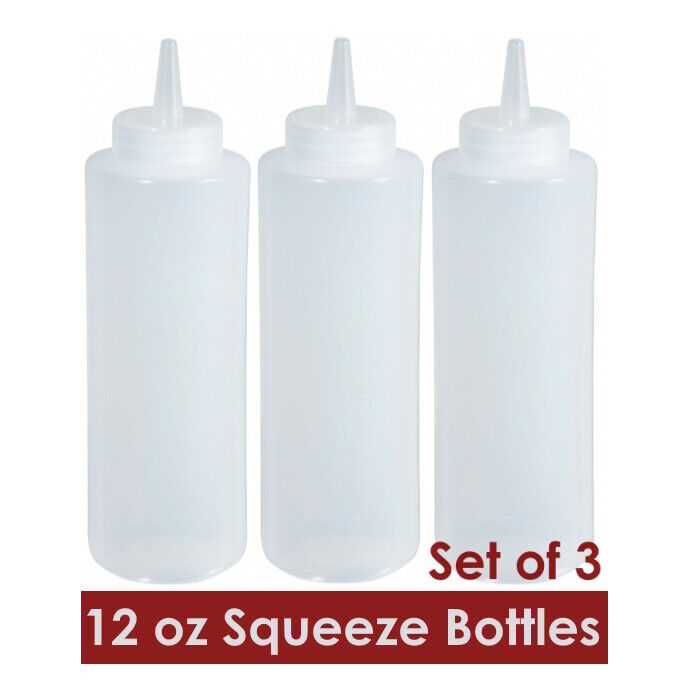 12 oz Clear Plastic Squeeze Bottle 3pk Condiment Dispenser Ketchup Mustard Sauce-animated-img