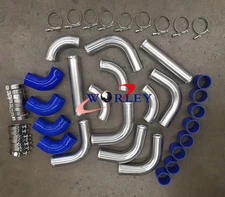 2.5" 64mm Aluminum Universal Intercooler Turbo Piping pipe + Blue hose kits
