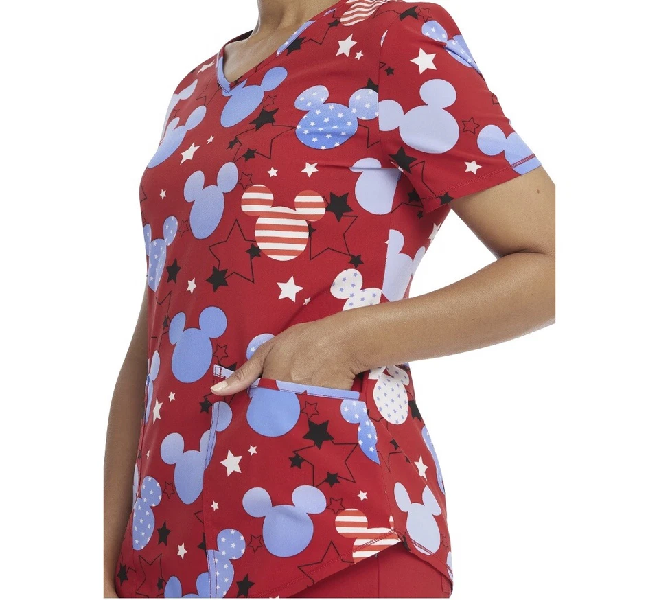 Scrubstar Disney Size Medium American Mickey Red V-Neck Print Scrub Top NWT - Image 4 of 4