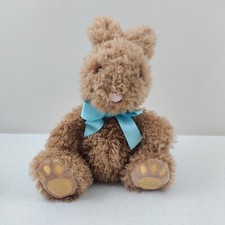 FAO Schwarz Toy Plush Brown Bunny with Yellow Footpad Blue Ribbon