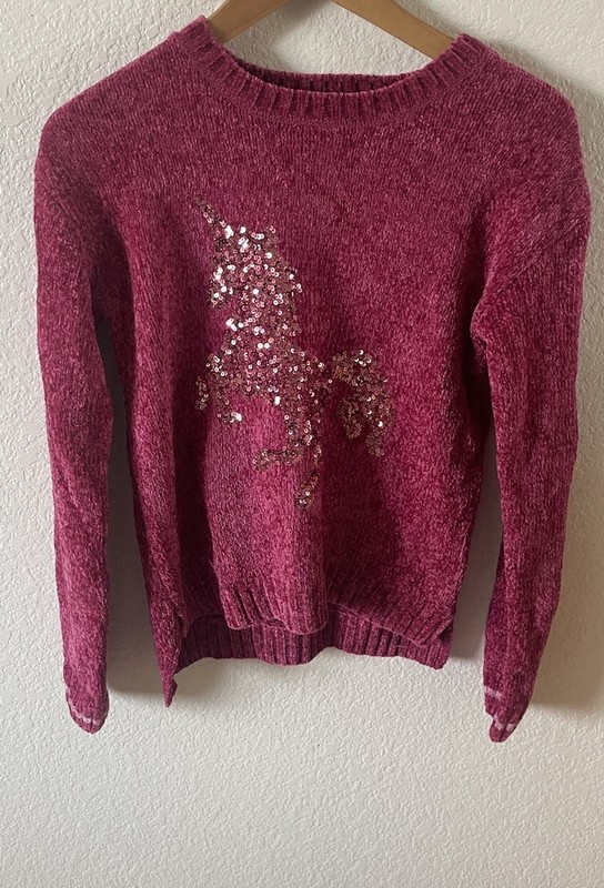 EpicThreads girls pink fusia velour sweater with a sequence unicorn size XL