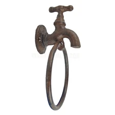 Faucet Spigot Towel Ring Hanger Rustic Cast Iron Antique Style Wall Mounted