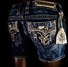 180 Buckle Rock Revival "Betty" Champagne Leather Insert Acid Wash Shorts 28