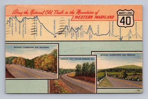 Vintage Maryland Route 40 Topographic Cross-Section Map Linen Postcard ...
