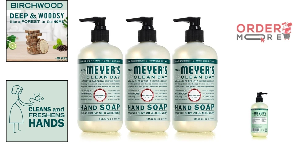 Jabón de manos perfumado Mrs. Meyer's Birchwood, aceites esenciales - Paquete de 3, 12,5 oz Foto 2 de 4