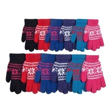6-12 pairs Women Girl Snow flake Christmas Winter Gloves Thermal Wool Knit Ski