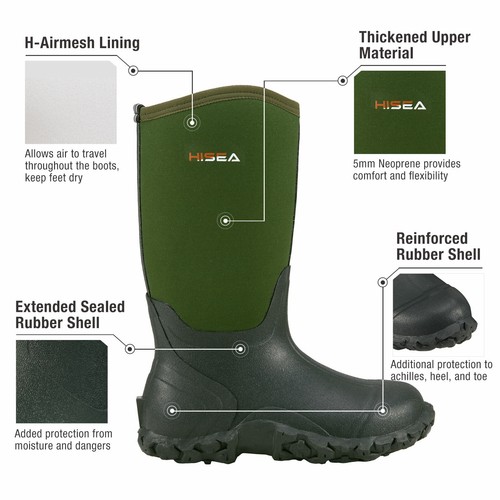 HISEA Men Mid-Calf Rain Boots Waterproof Insulated Snow Hunting Garden Mud Boots - Picture 45 of 63